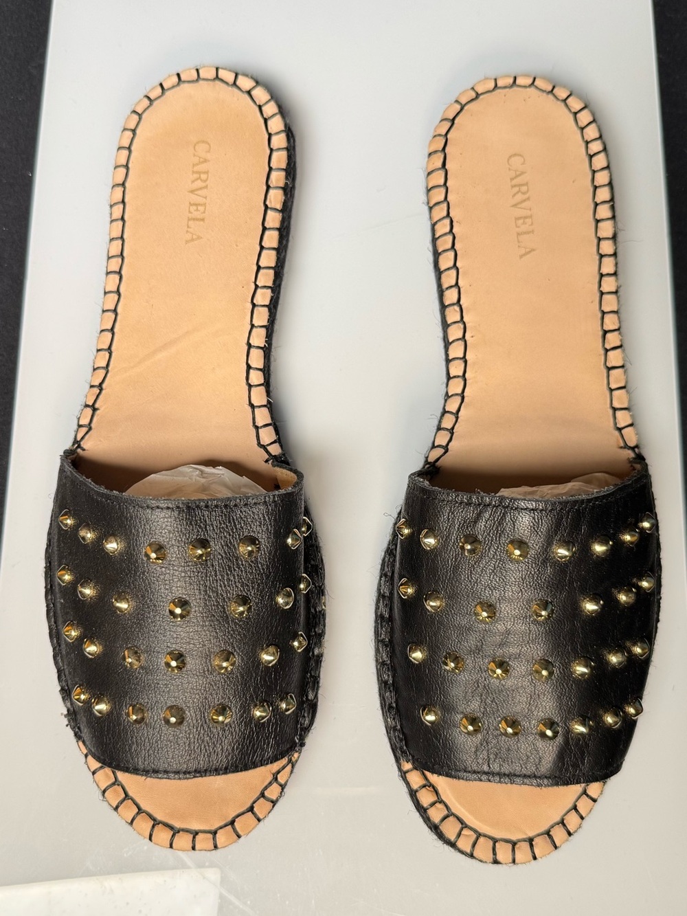 Carvela Black Studded Leather Slide Mules